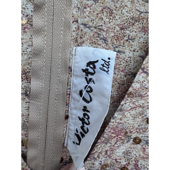 Victor Costa vintage scattered sequin disco Champagne gown V-neck Long Sleeves S - Picture 10 of 11